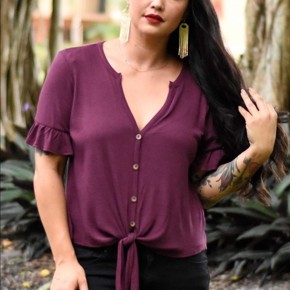 Plum Button Down Top - Picture 3 of 4